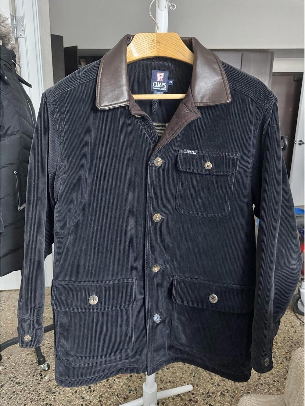 Vntg Chaps Ralph Lauren Collar Leather Corduroy Flannel Lined Insulated Jacket L